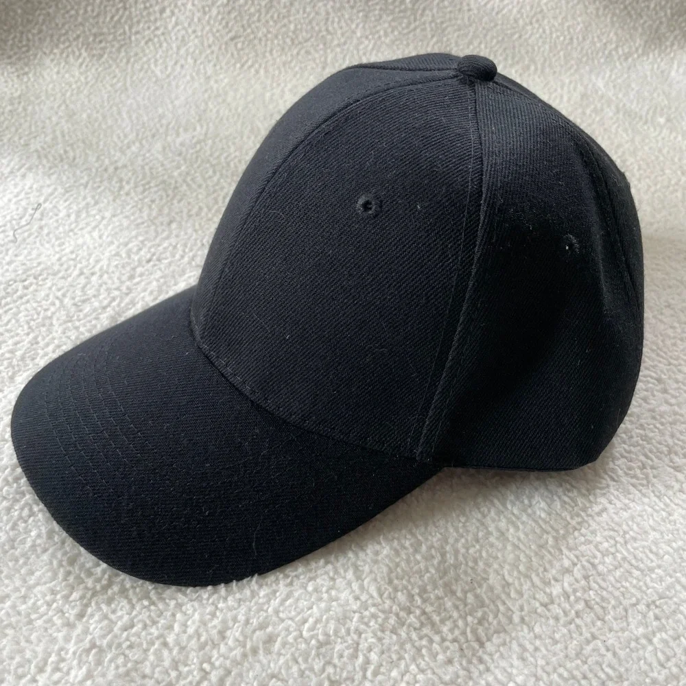 Unbranded Baseball Cap Mens OS Black Acrylic Wool Blend Adjustable Hook Loop Hat